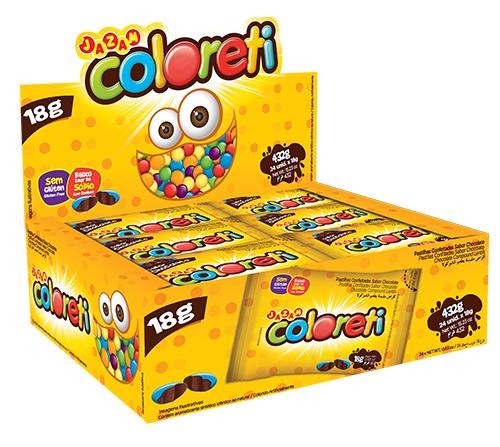 Pastilhas Confeitadas de Chocolate Coloreti Display (18 pacotes) - Jazam