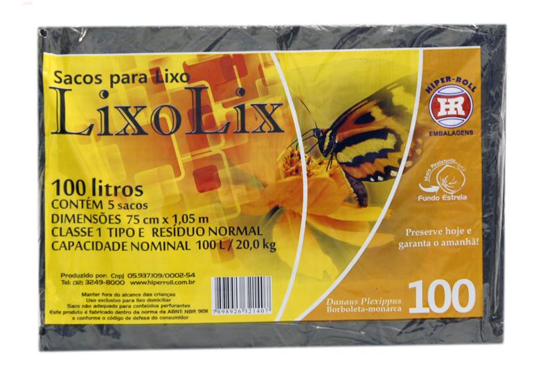 Saco de Lixo Preto 100Lts (5 unidades) - HiperRoll