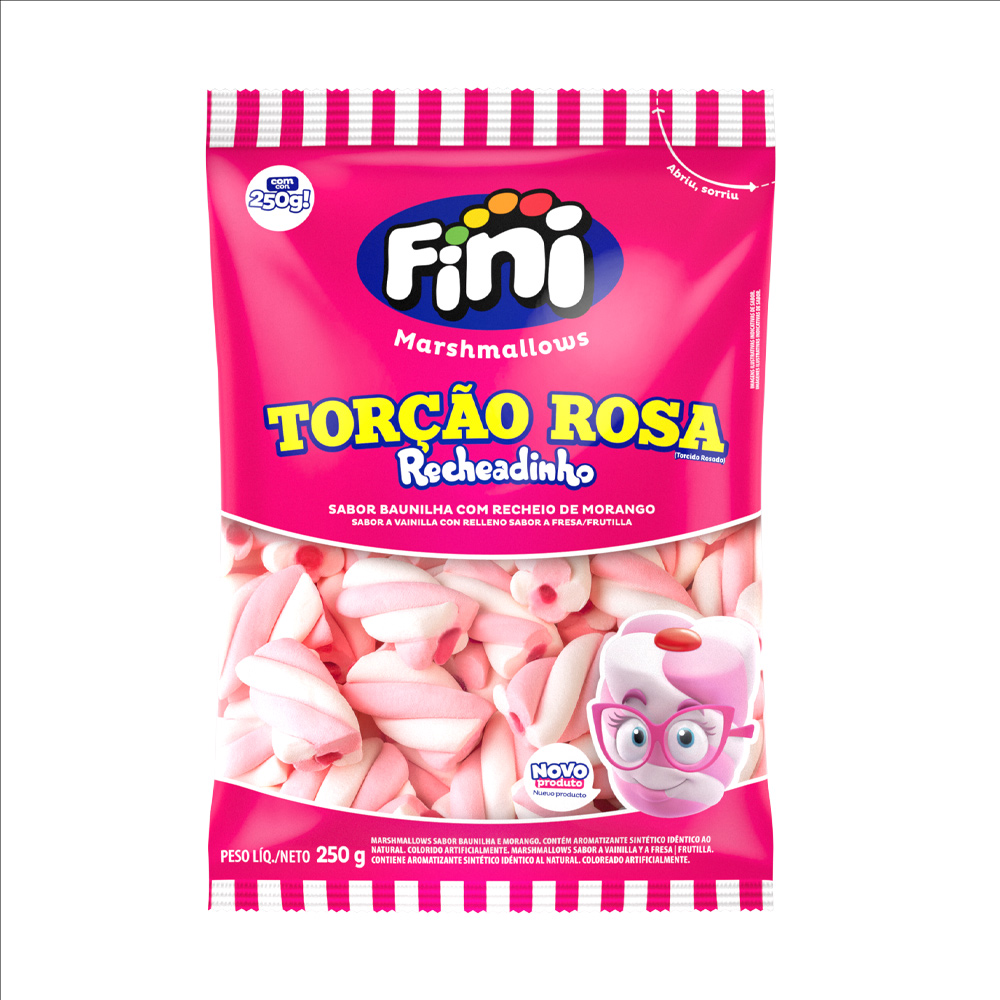 Marshmallow Fini Torção Rosa Recheadinho (250g)