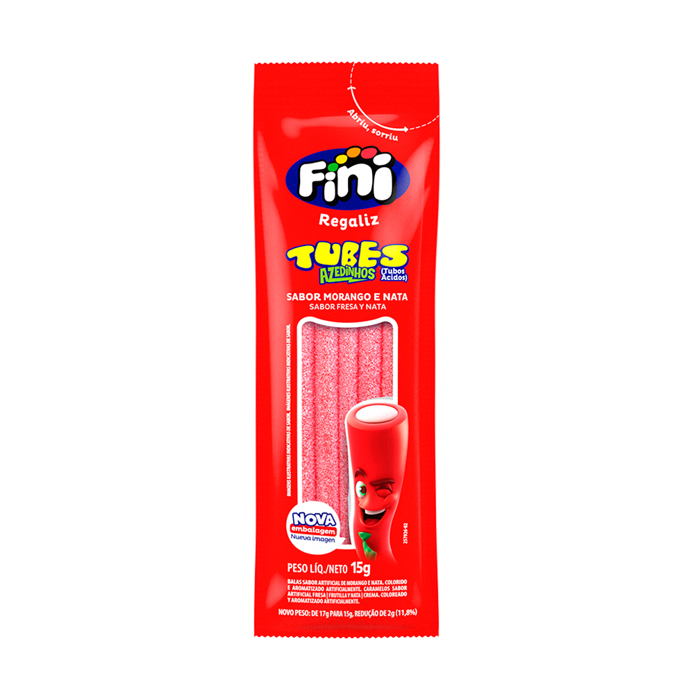 Tubes Fini Morango Cítrico (15g) - Display com 12 pacotes 