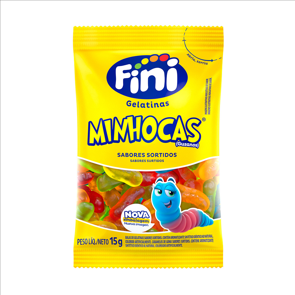 Bala de Gelatina Fini Minhocas (15g) - Display com 12 pacotes