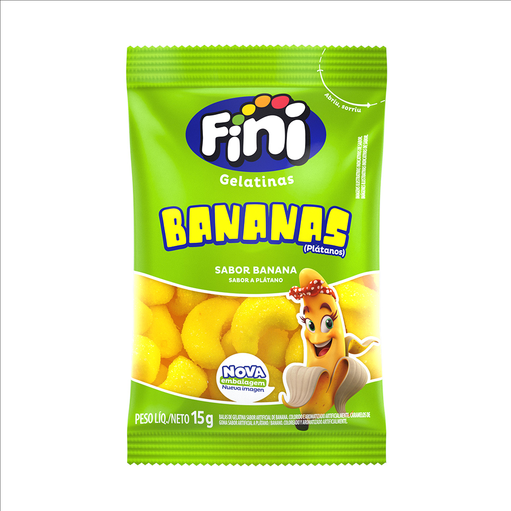 Bala de Gelatina Fini Mini Bananas Açucaradas (15g) - Display com 12 pacotes
